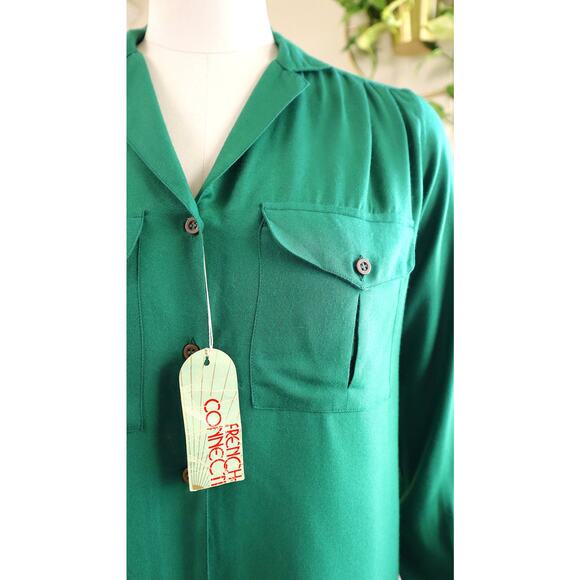 Vintage 1970s Blouse 70s Deadstock FRENCH CONNECTION Green Button Up Long Sleeve - Picture 7 of 9